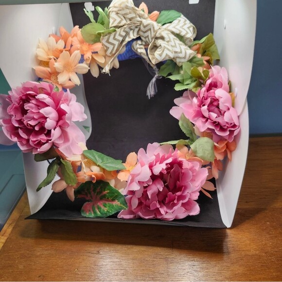 Hand Crafted Pink Peony Floral Wreath  Summer Door Wall Decoration - Picture 3 of 14